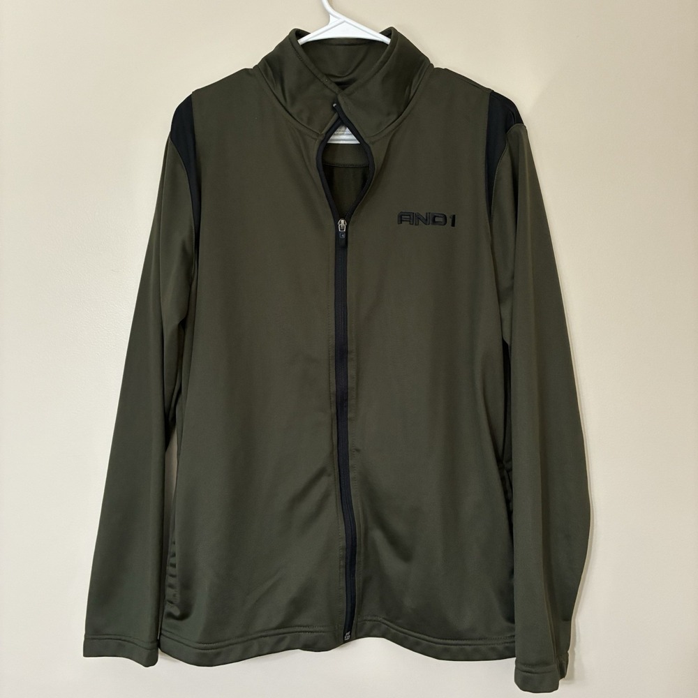 AND1 Basketball Warm Up Jacket Mens Small Green Zip Up Activewear Athletic Logo